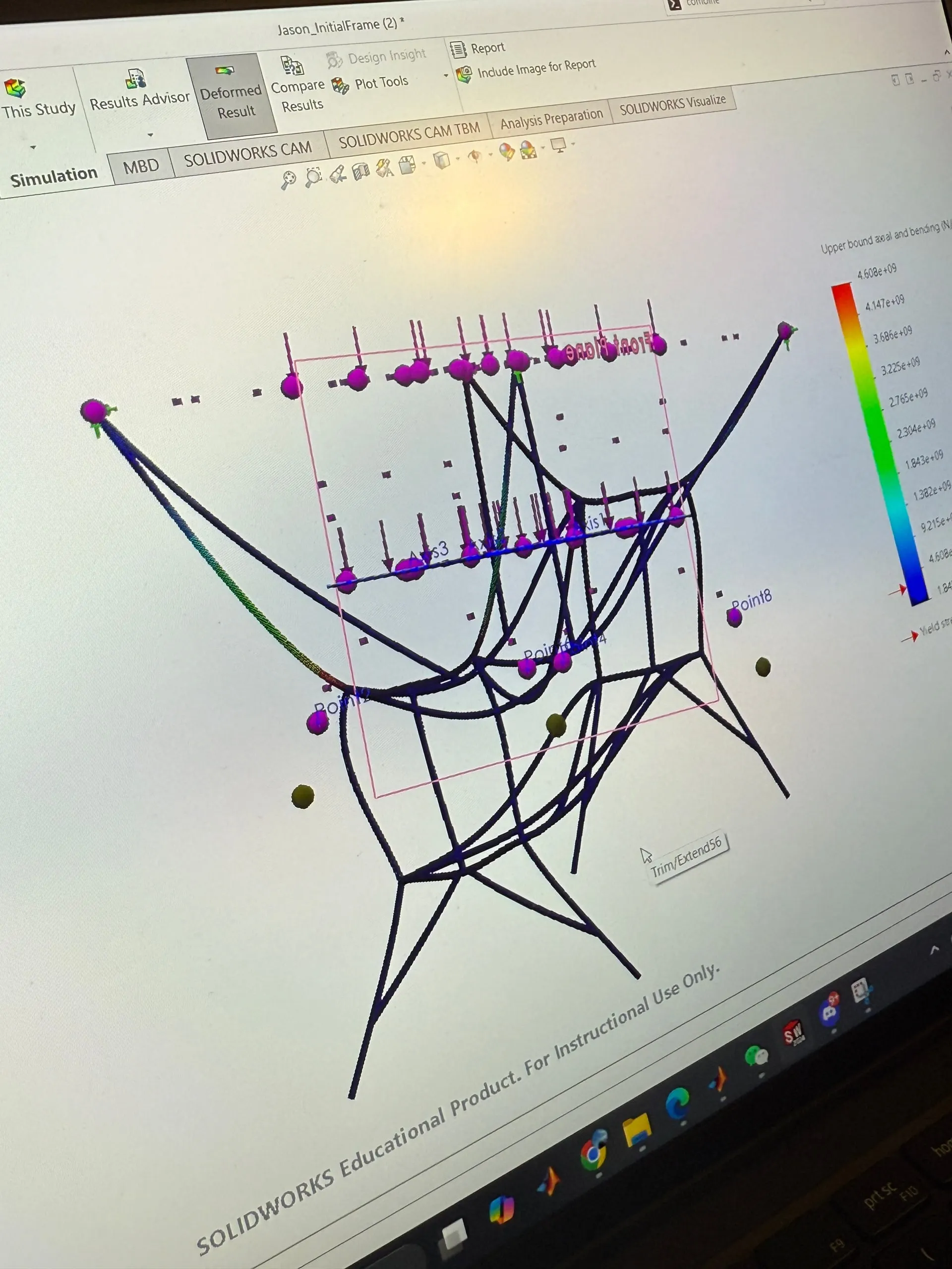 SolidWorks 中承力桁架的有限元分析结果